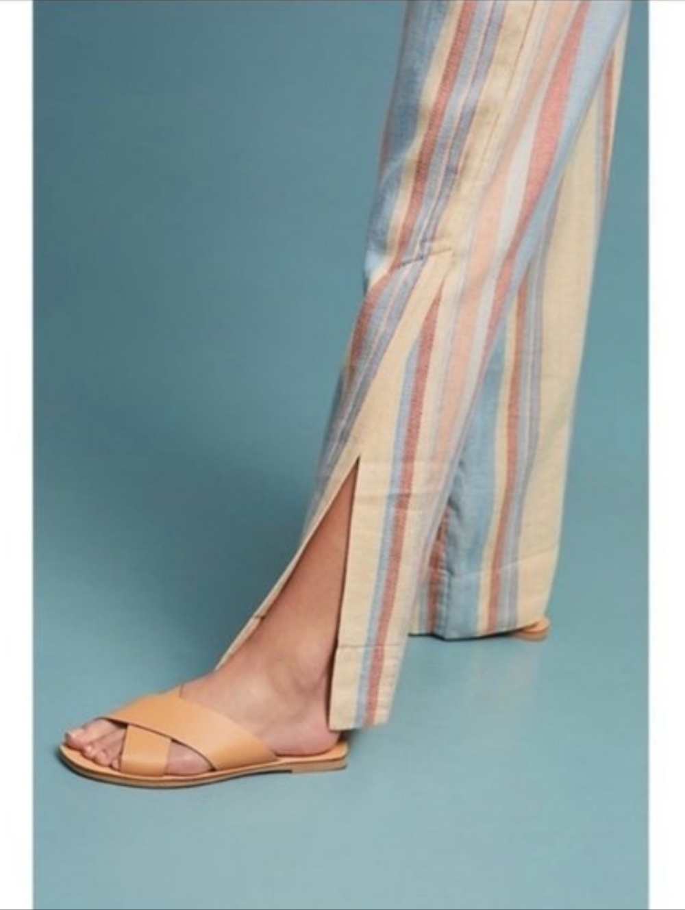NWT Anthropologie Wide Leg Linen/Cotton Striped Pants Yellow Blue Orange Red Sz4 - Picture 10 of 17